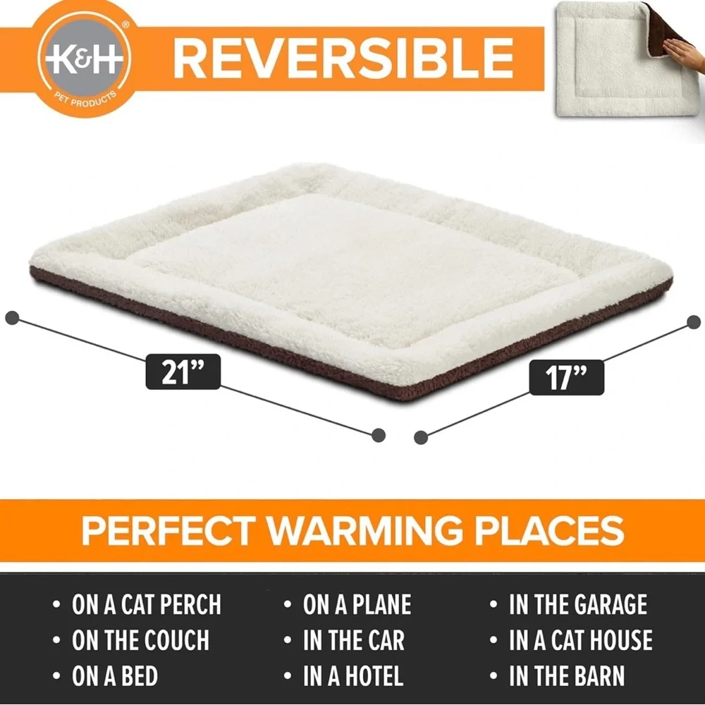 Cozy SELF HEATED SMALL PET BED - Cream and Brown, 21”x17” (2 available)